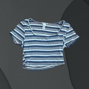 Striped Blue White Red Crop Top Baby Tee - Unbranded